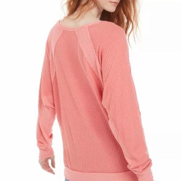Free People Prairie Rose Pink Santa Clara Thermal V-neck Top Medium OB967840 - Picture 2 of 9